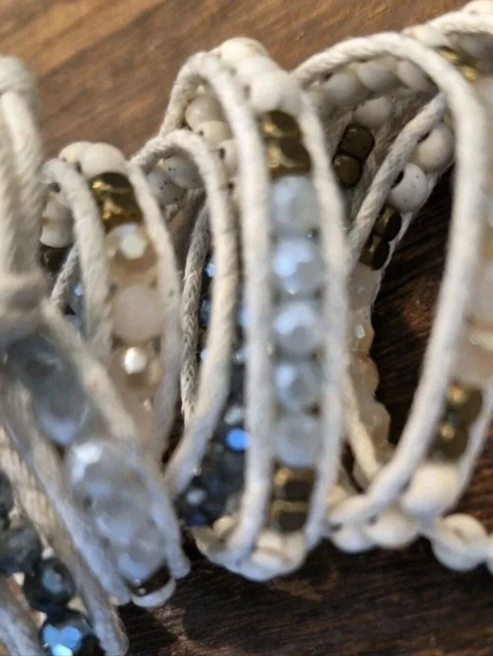 Liv Thai Boho Blue, Cream, Gold, & Gray Hues Faceted Bead Wrap Bracelet